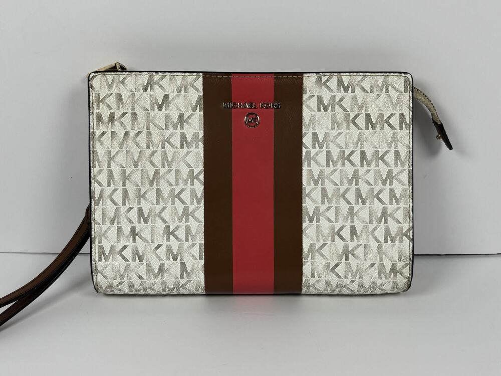 Michael Kors Jet Set Small Signature Logo Red Stripe Crossbody Bag